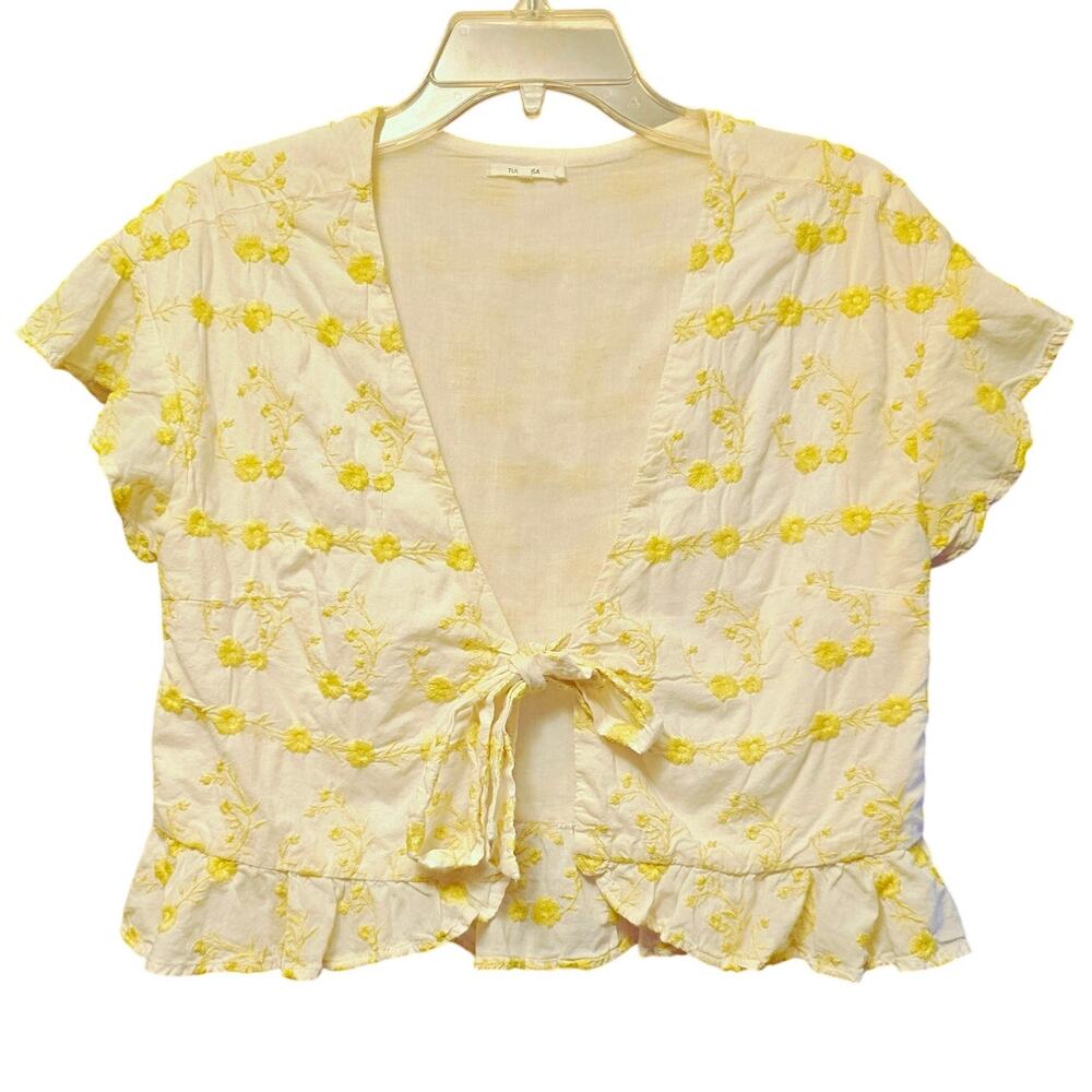 Tularosa floral embroidered boho tie front crop top size small